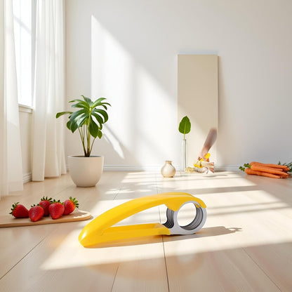 Yellow Food Manual Slicer, Stainless Steel Food Slicer, Banana Strawberry Cucumber Carrot Egg Vegetable Fruit Multifunctional Slicer, Handheld Portable Small Food Slicer Mandolines and Slicers