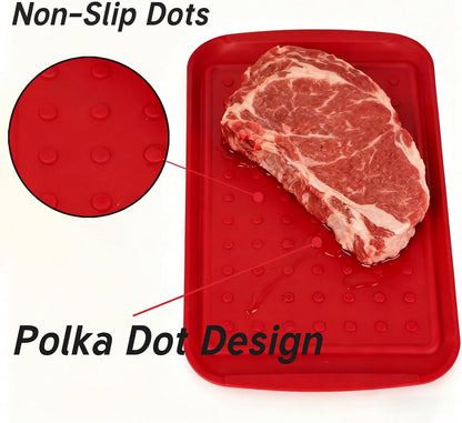 17 Inch Grilling Prep & Serve Trays with Non-Slip Base, Extra Thick,Warp-Resistant BBQ Platter Set for Cooking, Backyard Parties,Camping,Tailgating,Melamine Serving Trays for Food Prep,Red & Black
