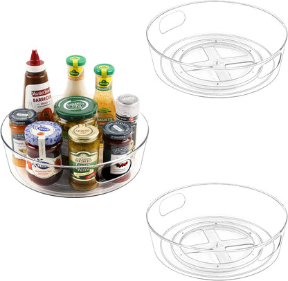 GUZON 4 Pack Lazy Susan Organizer for Cabinet, Upgraded 11.5" Clear Turntable Organizer with Handles and Raised Edge, Lazy Susan for Table Top, Pantry Organizers and Storage for Kitchen, Refrigerator