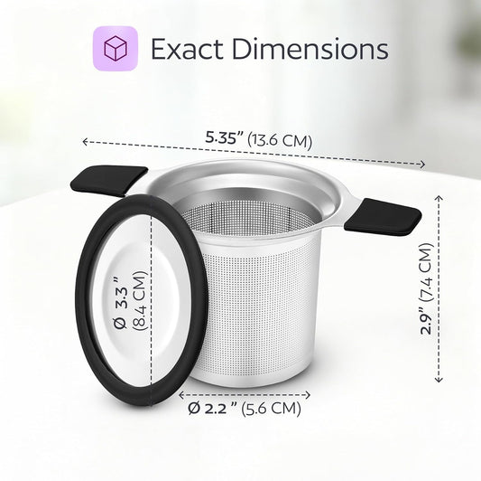 Stainless Steel Tea Infuser for Loose Leaf Tea – Extra Fine Mesh Strainer with Heat Proof Double Handles & Lid, Reusable Filter Fits Mugs, Cups & Teapots, Black