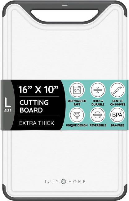 Cutting Boards for Kitchen, Plastic Cutting Board Set of 3, Dishwasher Safe Cutting Boards with Juice Grooves for Meat, Veggies, Fruits, Easy Grip Handle, Non-Slip (Black/Gray)
