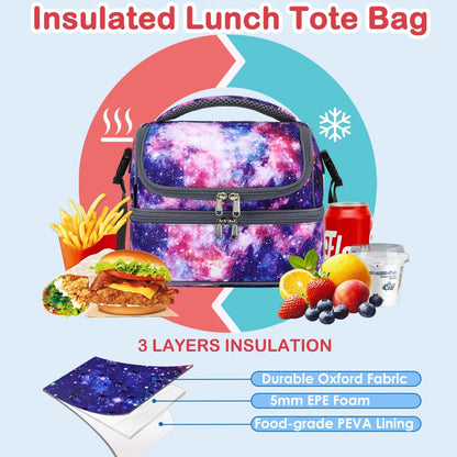 FlowFly Kids Double Decker Cooler Insulated Lunch Bag Large Tote for Boys, Girls, Men, Women, With Adjustable Strap, Unicorn