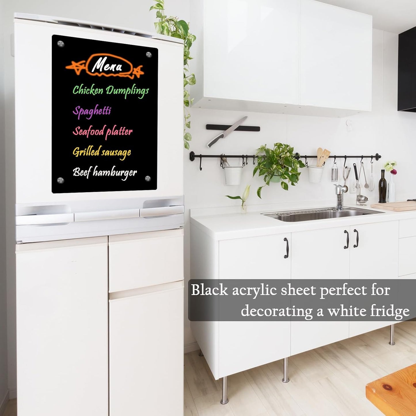 JonXon 8"X12" Acrylic Magnetic Menu Board for Kitchen,Acrylic Weekly Calendar for Fridge,Clear Meal Planner for Refrigerator,Magnet Fridge Menu Planner with 6 Magnetic Erasable Markers