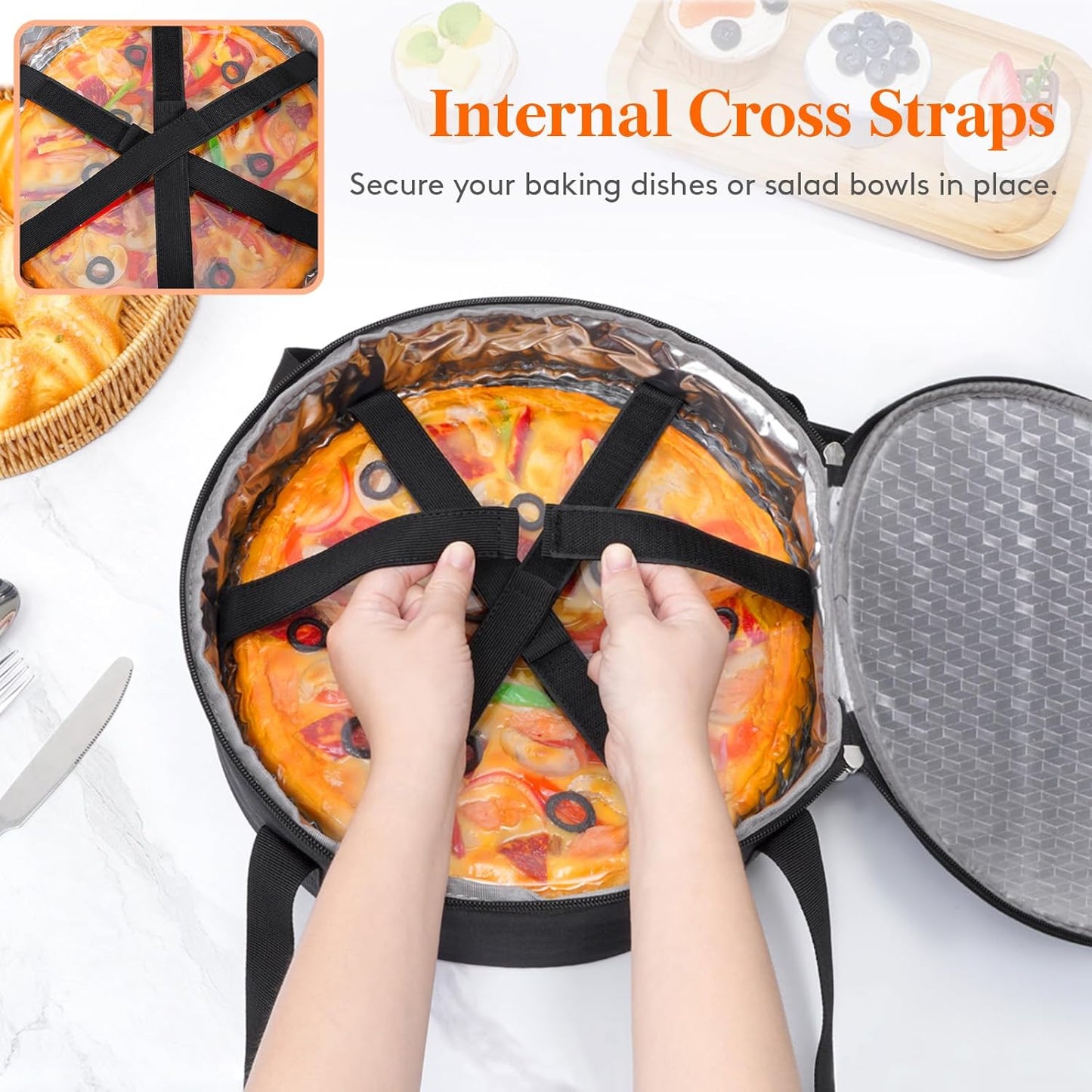 Lifewit Insulated Single Decker Round Casserole Carrier, Portable Pie Carrier Bag for Hot or Cold Food, Fits 12.5" Baking Dish, Thermal Lunch Tote for Potluck Parties, Picnic and Cookouts, Grey