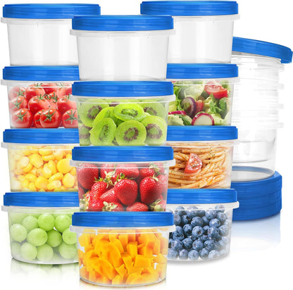Heavy Duty Airtight Plastic Containers with Twist Top Lids, Stackable Freezer Containers for Lunch, Salad, Soup, Leftover, Ice Cream, BPA Free [6 Pack-32 oz]