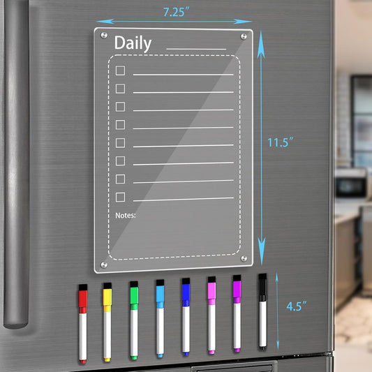 Acrylic Weekly Magnetic Calendar For Refrigerator,Dry Erase Calendar Planning Board,Magnetic Weekly Planner For Fridge,Meal Planner menu board,Clear Fridge Calendar Includes 8 Color Markers
