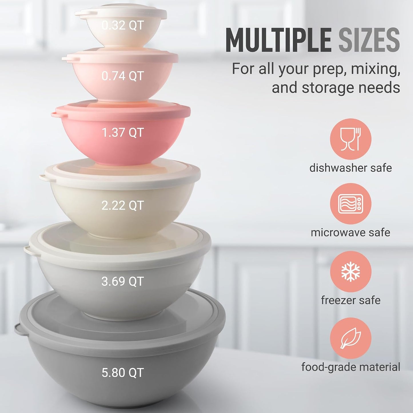Zulay Kitchen 12 Piece Plastic Mixing Bowls with Lids Set - Leak-Proof Microwave & Freezer Safe Stackable Mixing Bowl Set for Preparing, Serving and Storing - Non-Slip Large Nesting Bowls (Blue Ombre)