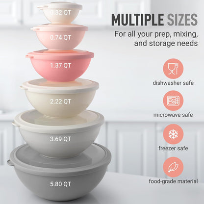 Zulay Kitchen 12 Piece Plastic Mixing Bowls with Lids Set - Leak-Proof Microwave & Freezer Safe Stackable Mixing Bowl Set for Preparing, Serving and Storing - Non-Slip Large Nesting Bowls (Blue Ombre)