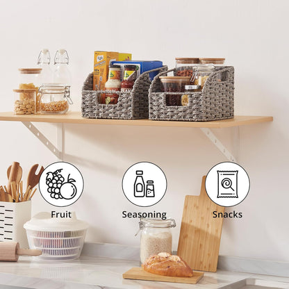 OIAHOMY Pantry Baskets for Organizing, Paper Rope Baskets with Built-in Handles, Wicker Storage Bins for Shelves, 2 Pack-Yellow
