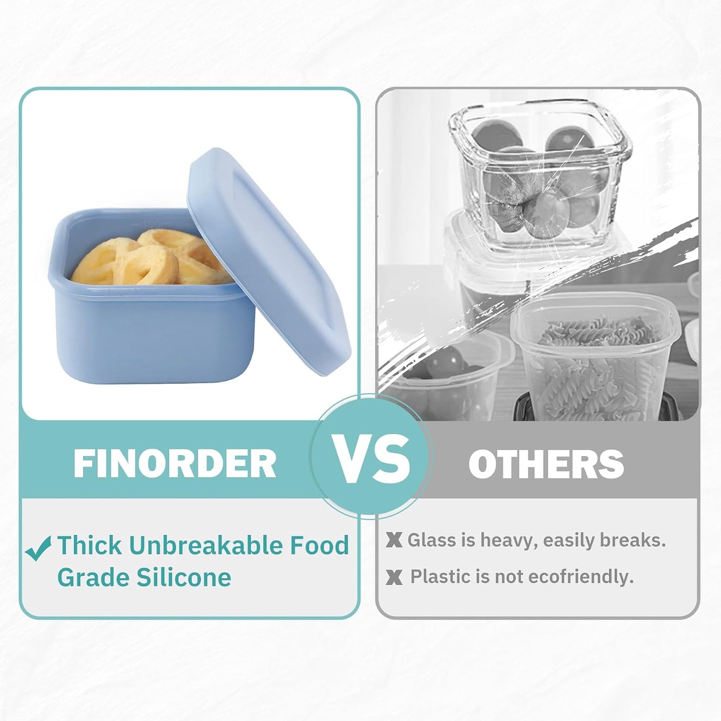 Finorder 6 Pack 3.5 oz Silicone Food Storage Containers Leak Proof Food Snack Storage Cubes,Reusable Small Containers with Lids Freezer Dishwasher Safe Lunch Box for Picnic, Gym, Work