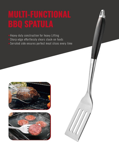GRILAZ Heavy-Duty Rose Wooden BBQ Grilling Tools Set. Extra Thick Stainless Steel Multi-Function Spatula, Fork & Tongs | Essential Accessories for Barbecue & Grill. Ideal Gift for Father…