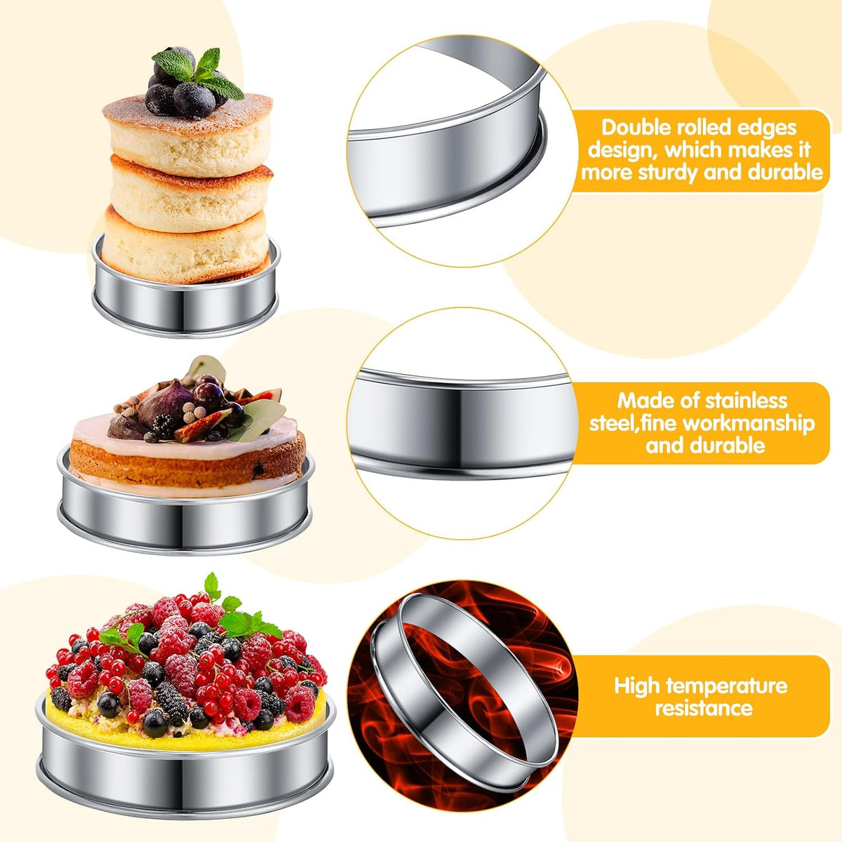 Boao 16 Pcs Cookie Rings for Baking English Muffin Ring Egg Mold, 3 Inch