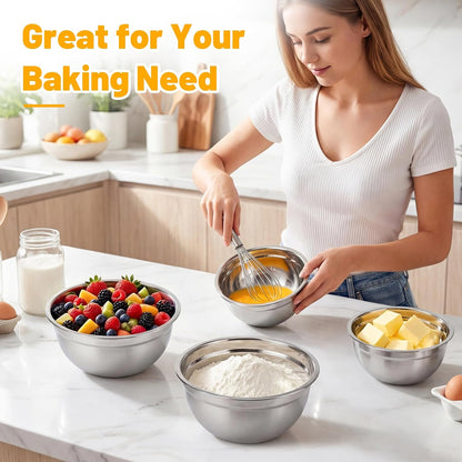 Beasea Stainless Steel Mixing Bowls, 5 Pack 1.5 QT Stackable Nesting Mixing Bowls with Airtight Lids, Metal Bowl with Lid for Baking, Meal Prepping, Salad, Serving, Food Storing