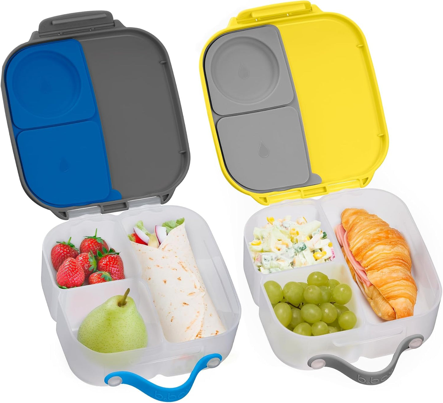 b.box Mini Lunch Box 2-Pack, Leak Proof Bento Box for Kids, 3 Compartment Snack Containers Ages 3+, Lunchbox for Daycare + School, Dishwasher Safe, BPA-Free, PFAS-Free, 4.25 Cup - Blue + Green