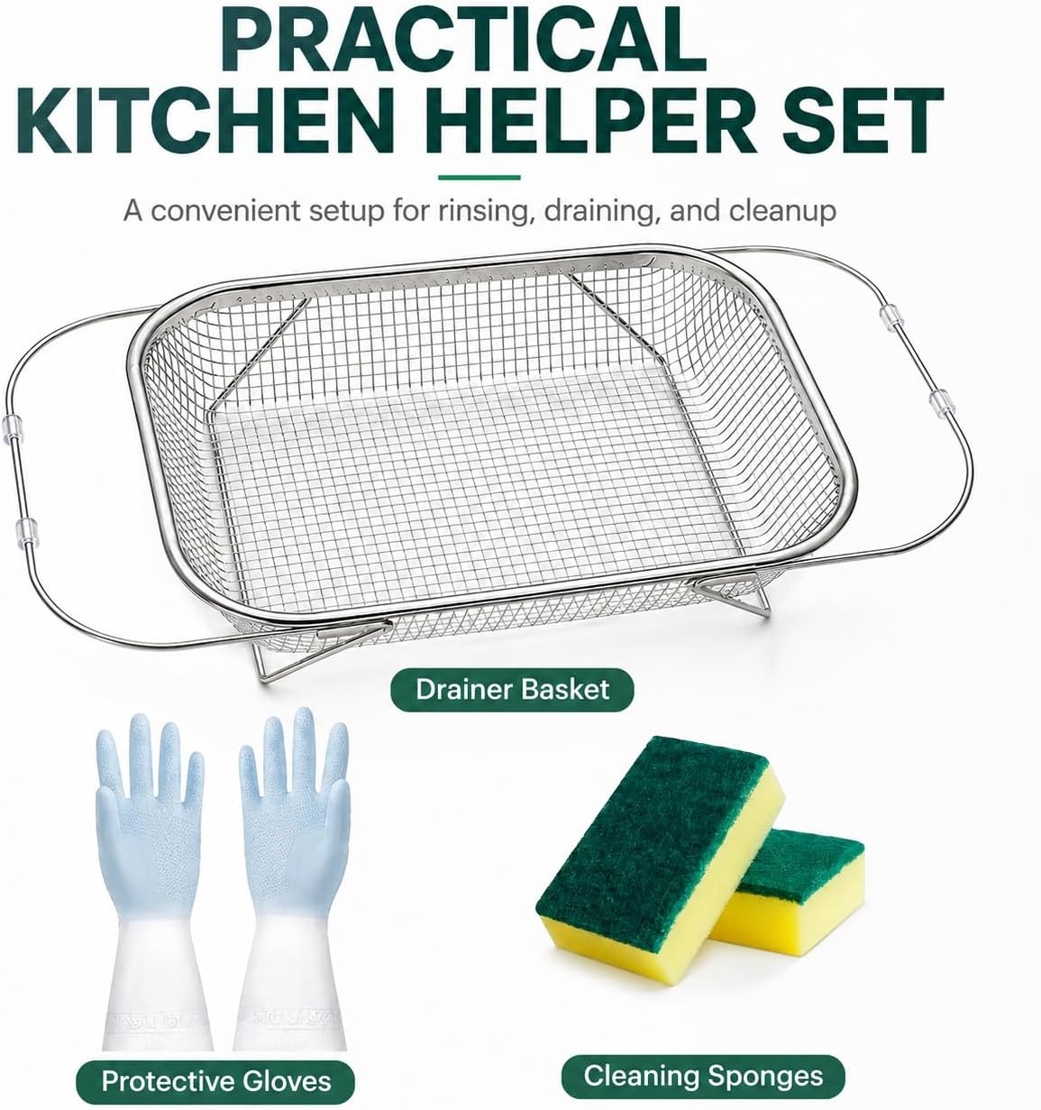 Stainless Steel Telescopic Drainer Basket, Expandable Sink Colander，S