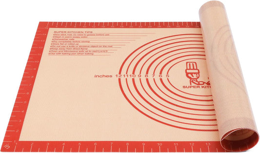 Non-slip Silicone Pastry Mat Extra Large with Measurements 36''By 24'' for Baking Mat, Counter/Dough Rolling/Oven Liner/Fondant/Pie Crust（Red）