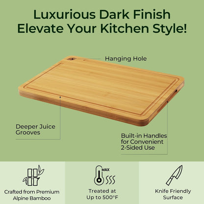 Keechee Wood Cutting Board for Kitchen - Reversible Bamboo Cutting Boards Gift Set of 3 with Juice Groove, Wooden Chopping Board for Meat, Fruit, Vegetables & Cheese (Pre Oiled, Natural)