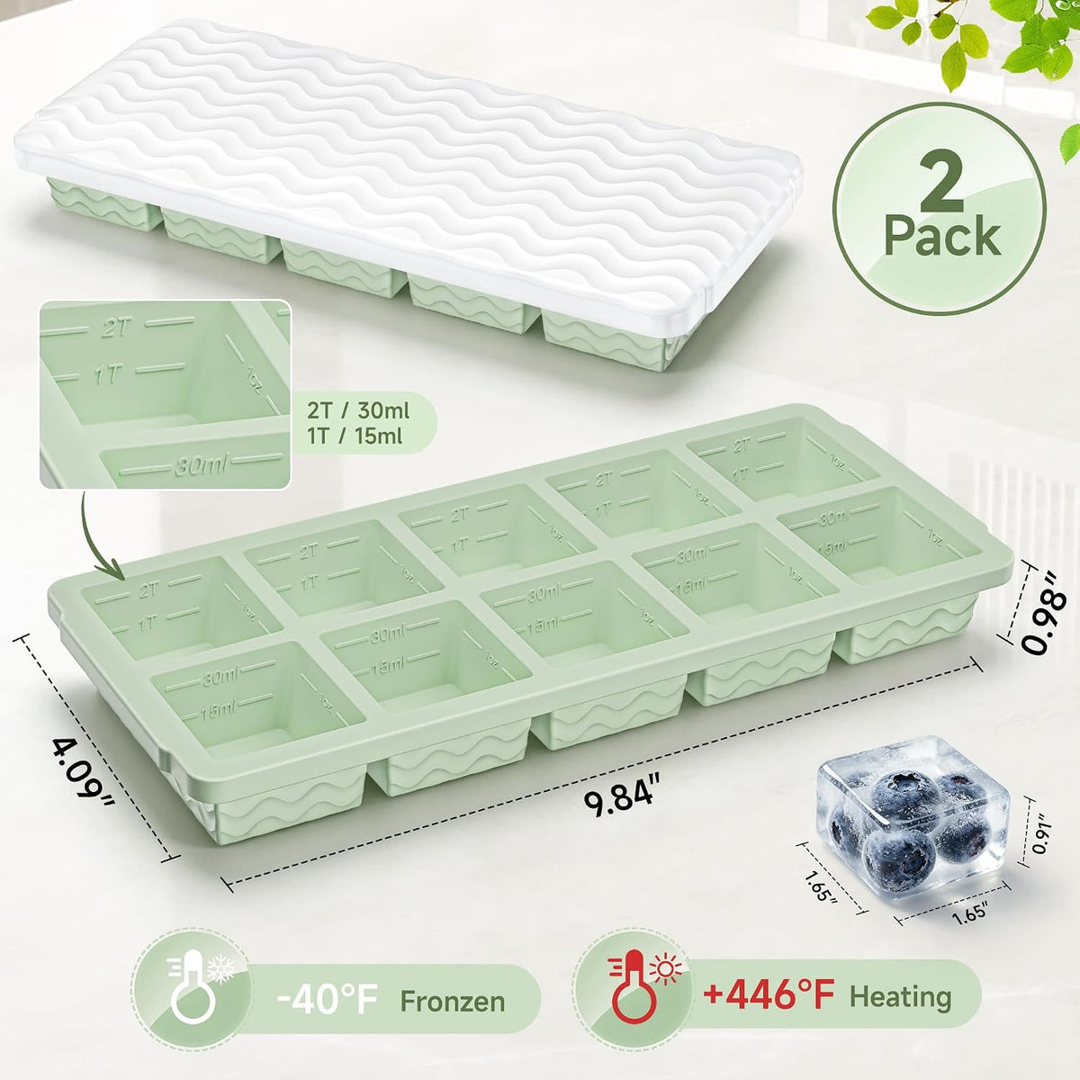 Silicone Freezer Trays with Lid for Soup, 1-Cup & 2-Cup Large Ice Cube Molds Food Storage Containers for Meal Prep, Freeze 500mL/250mL/125mL Portions – 2 Pack