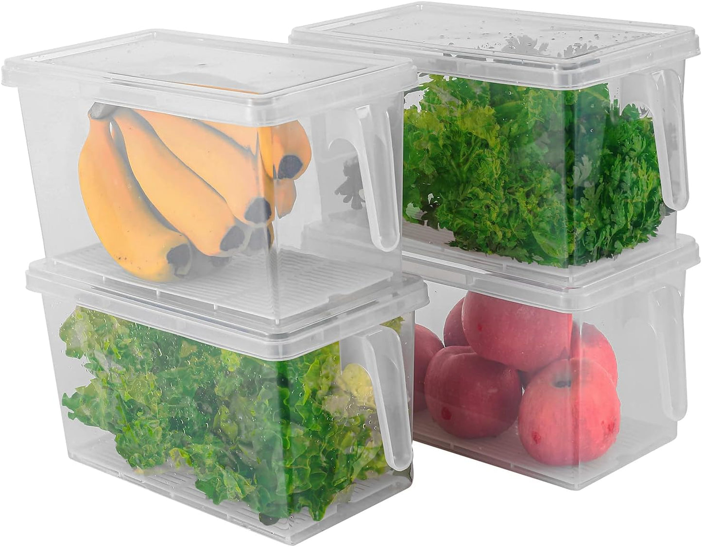 Sooyee Fridge Organizer, 4 Pack Refrigerator Organizer Bins, Clear with Handle & Lid, Fruit Containers for Fridge, Fridge Storage to Keep Fresh for Food, Vegetables, 5L