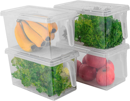 Sooyee Fridge Organizer, 4 Pack Refrigerator Organizer Bins, Clear with Handle & Lid, Fruit Containers for Fridge, Fridge Storage to Keep Fresh for Food, Vegetables, 5L