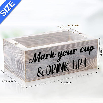 Wooden Cup Holder with Marker Slot, Disposable Plastic Party Cup Organizer for Holiday Gatherings - Hosting Essential to Mark Your Cup & Drink Up, Prevent Mix-Ups, Reduce Waste