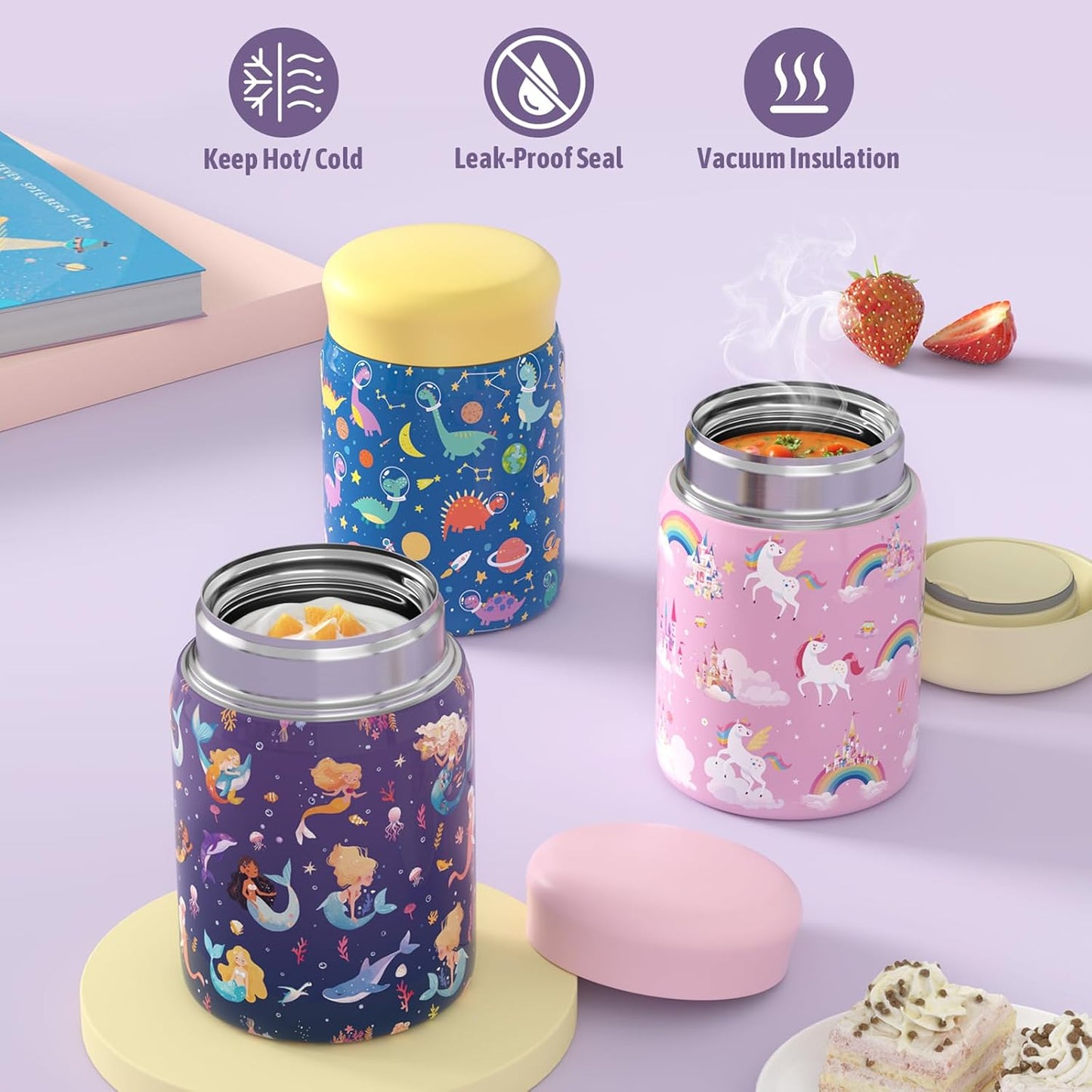 Kids Bento Lunch Box with Thermo Leak-Proof Snack Lunch Containers with Insulated Lunch Bag Utensils Set Back to School Supplies Gifts for Boys and Girls Toddlers Kindergarten Lunch Accessories Blue