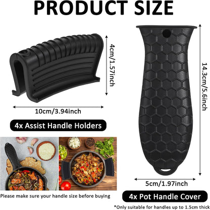 8 Pack Silicone Hot Handle Holder Cover Cast Iron Handle Cover Silicone Pot Holders Heat Resistant Assist Pan Handle Sleeve Non-Slip Pot Handle Covers for Cast Iron Skillet Metal Pan