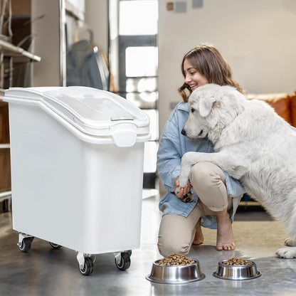 YITAHOME 50L/90lb Large Ingredient Flour Storage Bin, Commercial 11.4-Gallon Rice Storage Container 280 Cups Bulk Flour storage Bins with Wheels,Scoop,Lid and scale, Rice Bin for Kitchen, White
