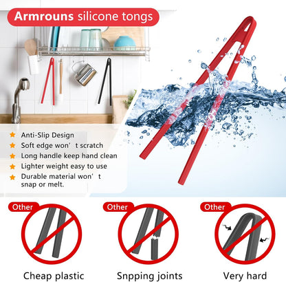 2PCS Silicone Trivet Tongs Anti-slip, 11.8" Silicone Kitchen Tong, Toast Tongs for Cooking, Long BBQ Grilling Tong for Toaster, Pan Fried Steak, Barbecue and Salad.