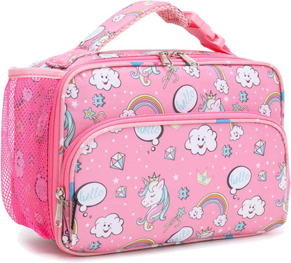 FlowFly Kids Lunch box Insulated Soft Bag Mini Cooler Back to School Thermal Meal Tote Kit for Girls, Boys, Astronaut - Colors B