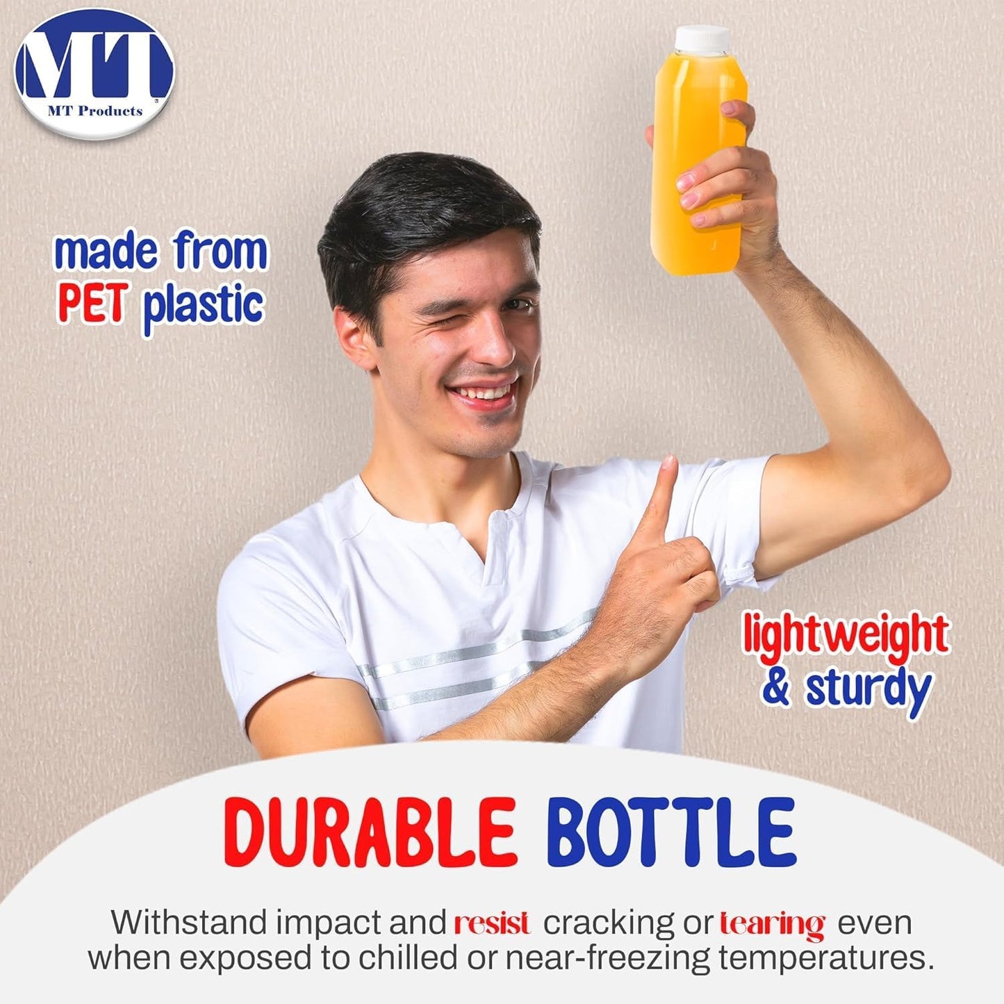 MT Products PET Plastic Juice Bottles 16 oz. - Clear Take-Out Containers (Pack of 12) - Made in USA