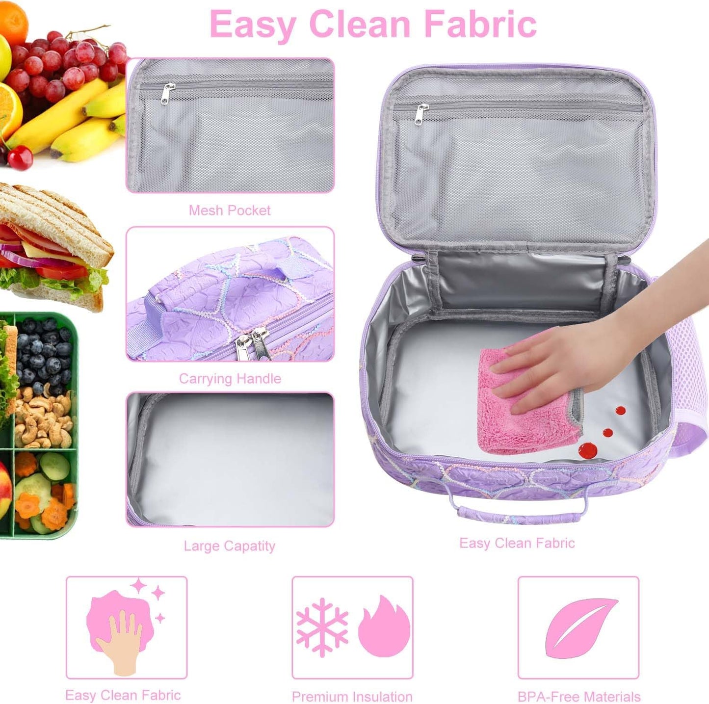 RHCPFOVR Kids Lunch Bag - Insulated Lunch Box for Boys Girls,Washable Lunch Bag and Reusable Toddler Leak-proof Lunchbox for School and Daycare - Colors B