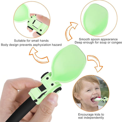 Deinyi Construction Toddler Utensils - Reusable Plastic Toddler Fork and Spoon & Storage Case - Suitable for Kids Utensils - Easter Gifts and Birthday Gifts for 1 2 3 4 5 6 7 year old, Yellow