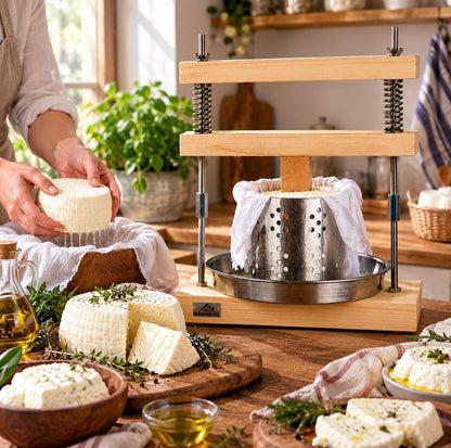 Wooden Unique Cheese and Tofu Making Press, Oil and Juicer, Solid Wood and Steel Spring Mechanism, upto 210 lb of Pressure, Tincture Forming Mold