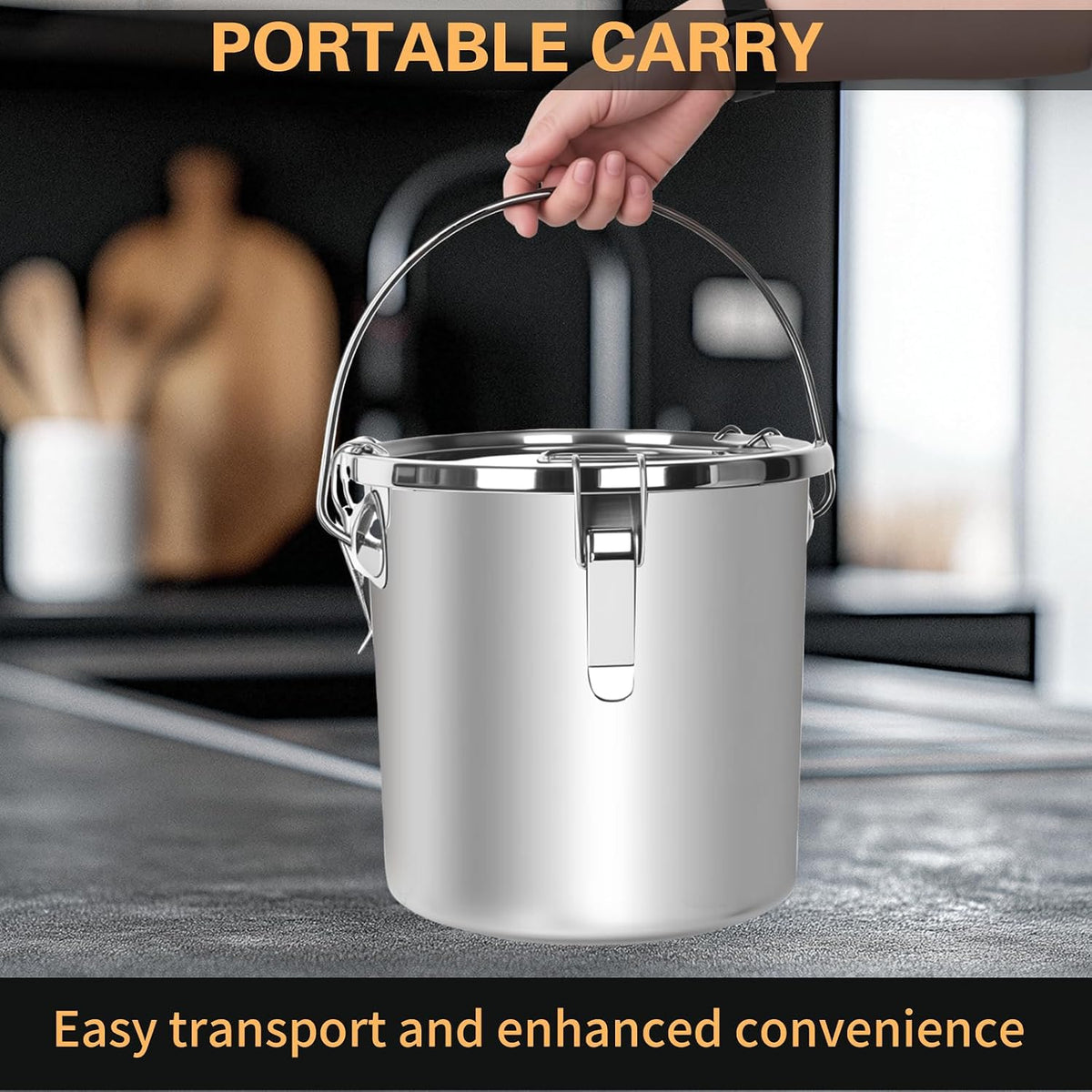 21L/5.6GAL and 12L/3.2GAL Stainless Steel Airtight Canister, Food Storage Canisters with Lid&Locking Clamp for Rice Flour Sugar Grain Coffee Bean Storage Containers (12L & 21L,2 CANISTERS)