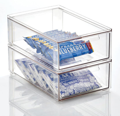 mDesign Kitchen Storage Drawer Box – Plastic Storage Box with Pull-Out Drawer – Pantry, Fridge and Cupboard Storage for Food and Snacks – Pack of 2 – Clear