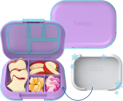 Bentgo Chill Kids Leak-Proof Lunch Box - 4-Compartment Bento Box with Built-In Ice Pack, 3.3 Cup Capacity, PFAS & BPA-Free, Microwave & Dishwasher Safe, Ideal Size for Ages 3 to 7 (Truly Teal)