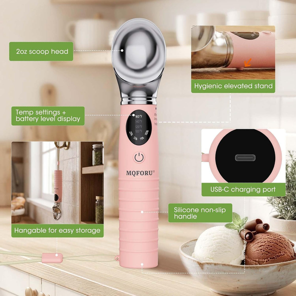 Heated Ice Cream Scoop with Removable Head – Dishwasher Safe