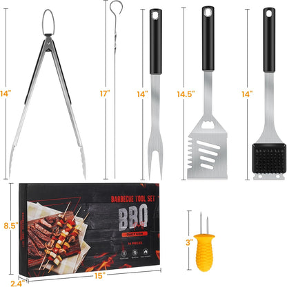 Grill Accessories Kit, Grill Tool Set with 4-in-1 BBQ Spatula, Fork, Tongs, Cleaner Brush, Skewers, Silicone Corn Holders, Silicone Brush, Grilling Gift Set for Men and Women