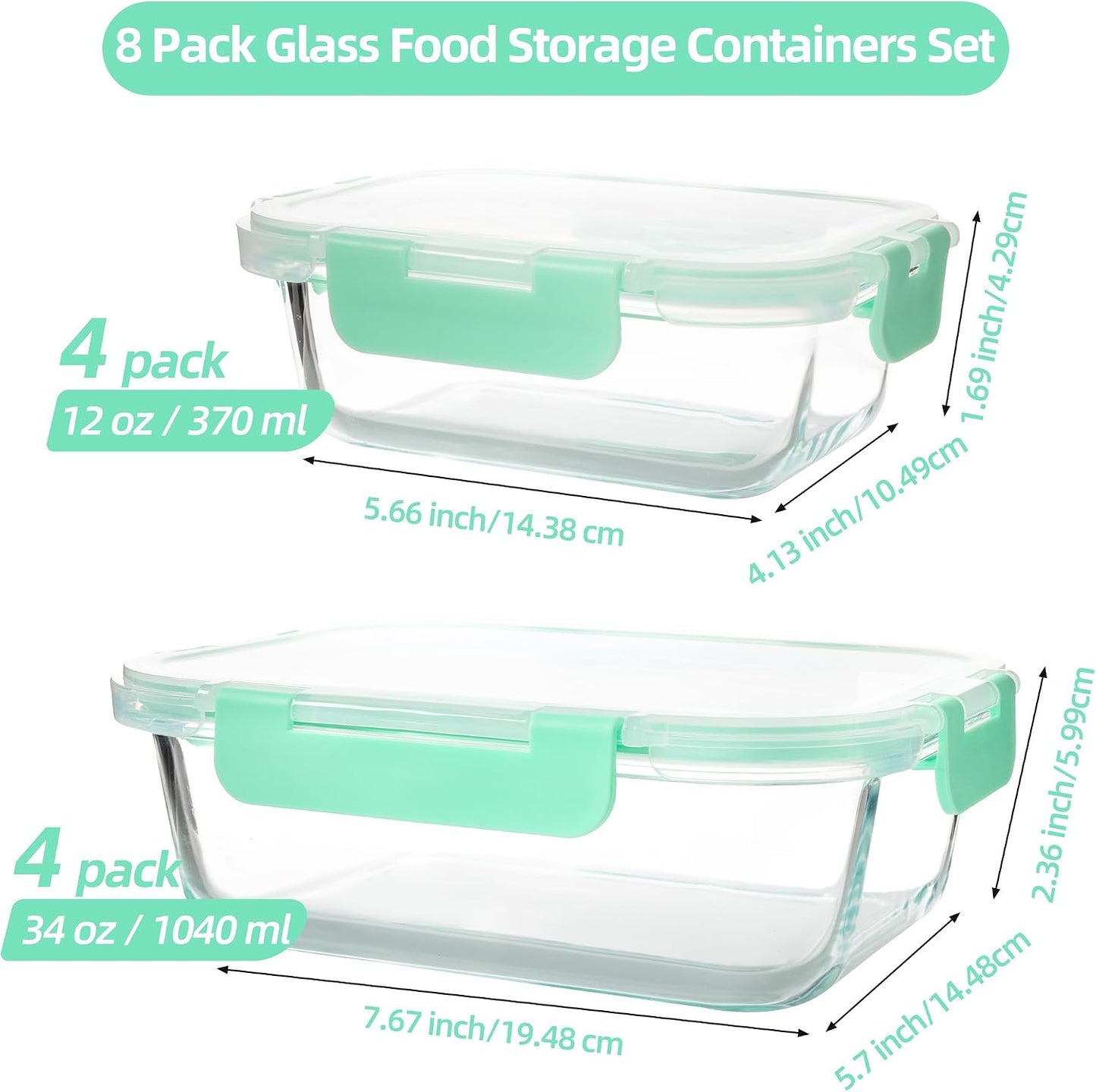 16PCS (8 Bowls + 8 Lids) High Borosilicate Glass Meal Prep Containers, Food Storage Containers with Airtight Lids, Glass Lunch Bento Boxes,Dishwasher Safe, blue