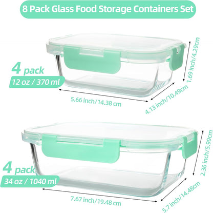 16PCS (8 Bowls + 8 Lids) High Borosilicate Glass Meal Prep Containers, Food Storage Containers with Airtight Lids, Glass Lunch Bento Boxes,Dishwasher Safe, blue