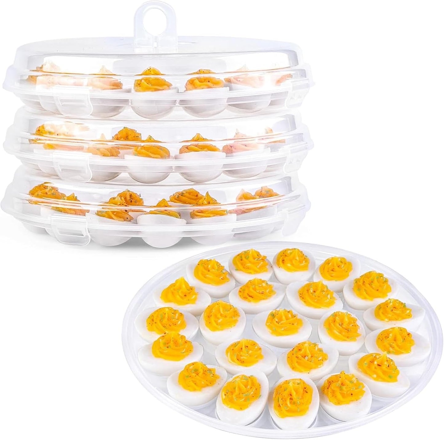 HAKSEN Deviled Egg Containers with Lid, 3PCS Deviled Egg Platter Carrier Holder Trays with 66 Slots for Party and Home Kitchen, Clear