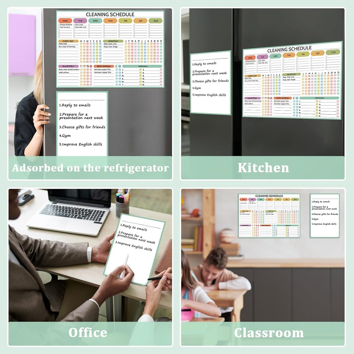 Naozinebi 2 Pcs Magnet Cleaning Planner Magnetic Cleaning Schedule and Checklist Daily Weekly Monthly Quarterly Semi-Annual Annually Chore Chart for Adults Dry Erase to Do List White Board for Fridge