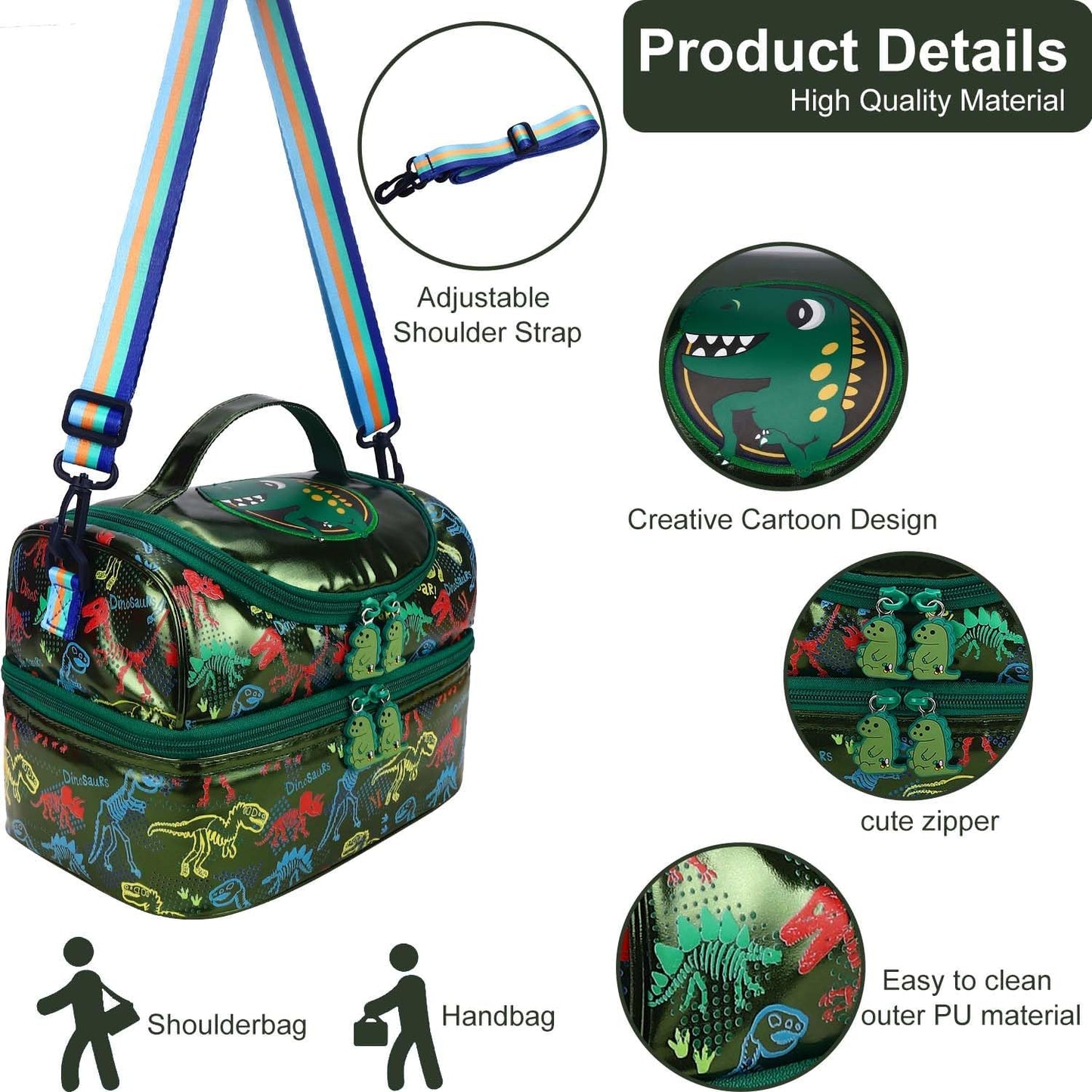 RHCPFOVR Kids Lunch Bag - Double - Decker Cooler Insulated Lunch Box for Boys Girls,Washable Lunch Bag with Strap and Reusable Toddler Lunchbox for School and Daycare