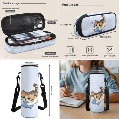 Highland Cow Backpack with Lunch Box Set for Kids Sunflower School Backpack for Girls Boys Back to School Bag Student Travel Backpacks Reusable Utensils Pen Case Water Bottle Bag 5PCS