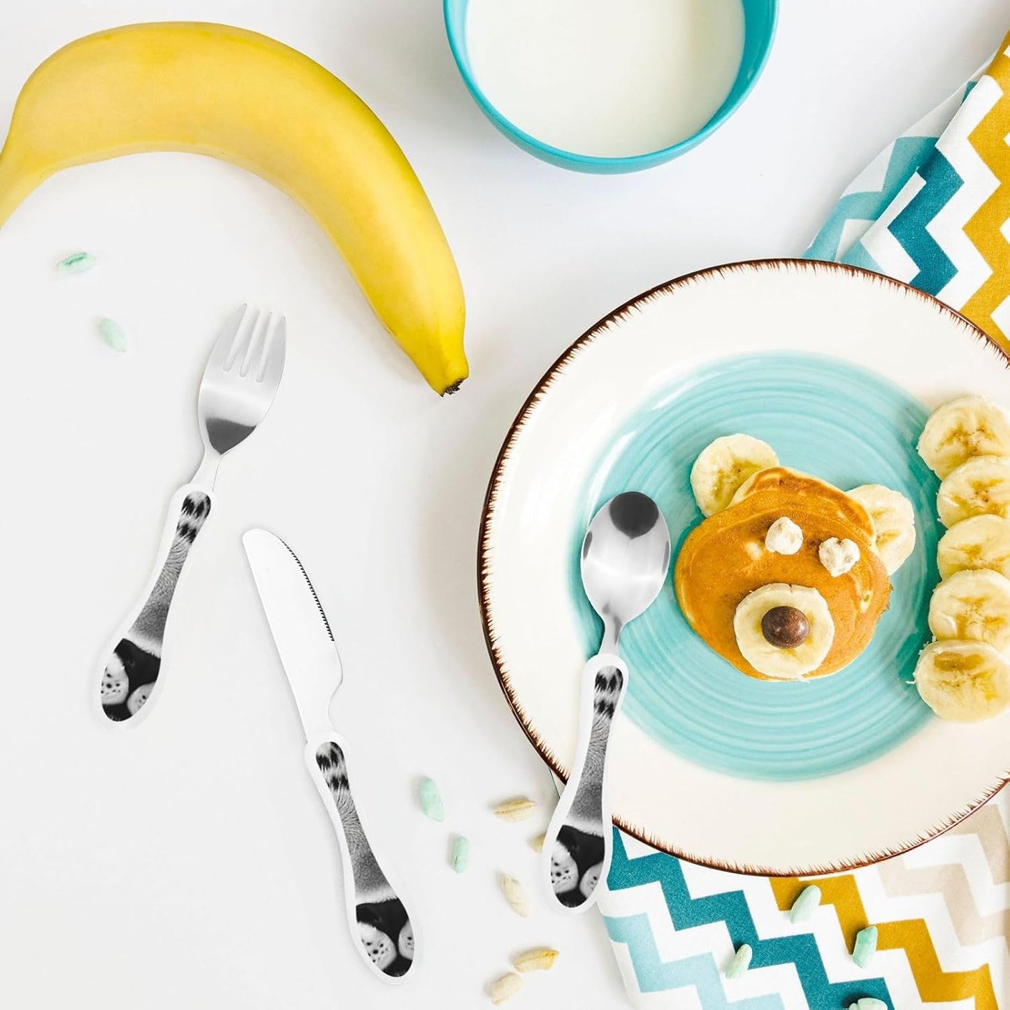 3-Piece Kids Silverware Set With Storage Case, Stainless Steel Reusable Children Safe Knife Spoon Fork Set Blue Eyed Dog Children Flatware Set For Kids Lunch Box