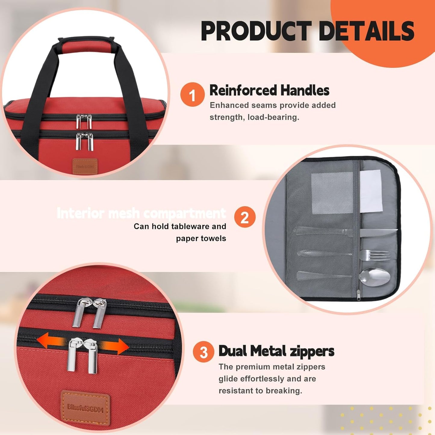 Insulated Casserole Carrier, Double Decker Food Carriers for Hot or Cold Food, Portable Leakproof Thermal Bag for Travel/Potluck Parties/Picnic/Cookouts (Red)
