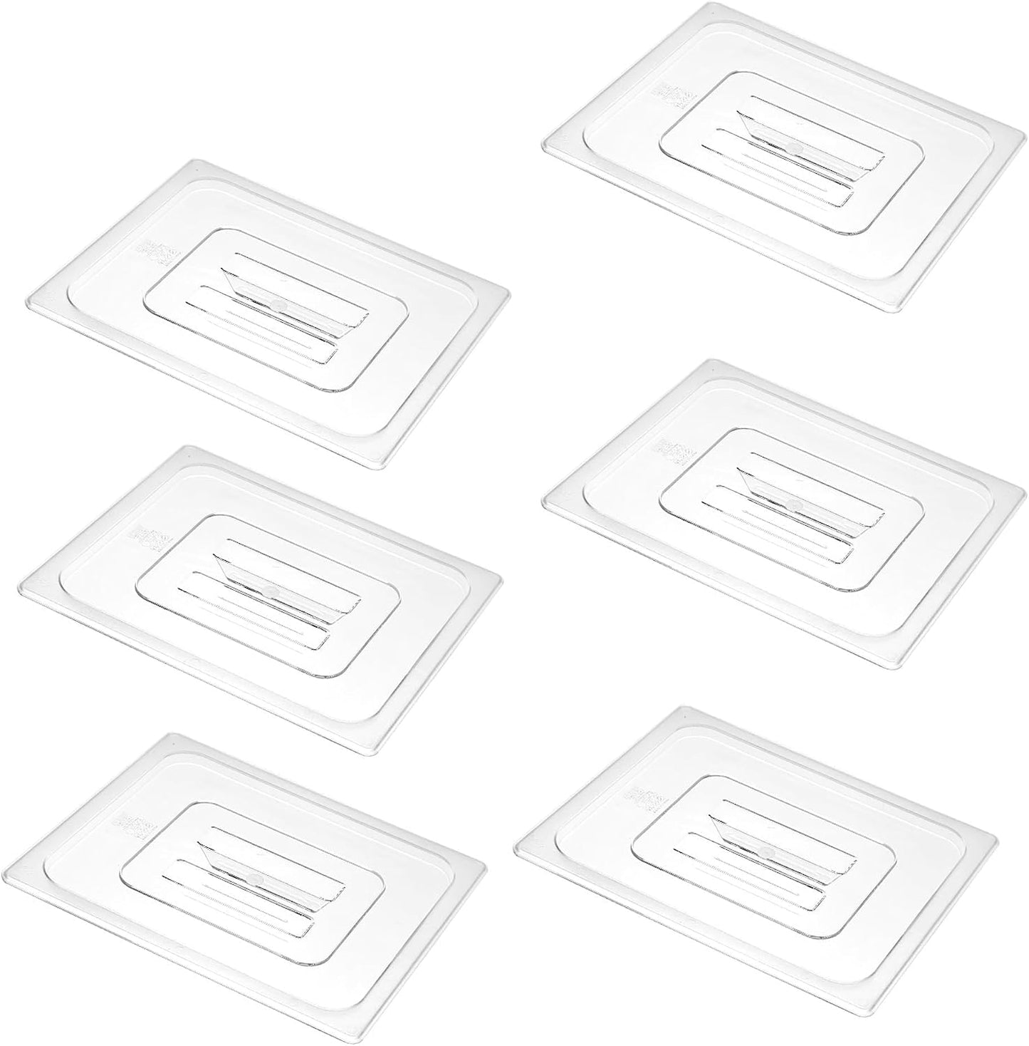 6-Pack Clear Polycarbonate Handled Lids for 1/6 Size NSF Food Pans