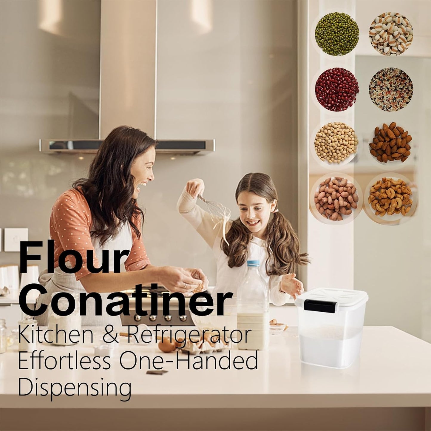 Rice Container - Flour Rice Dispenser 20lbs/10kg/10.6qt Food Grain Cereal Bins Pet Food Storage Laundry Pods Container for Household Pantry Organization (20lbs)