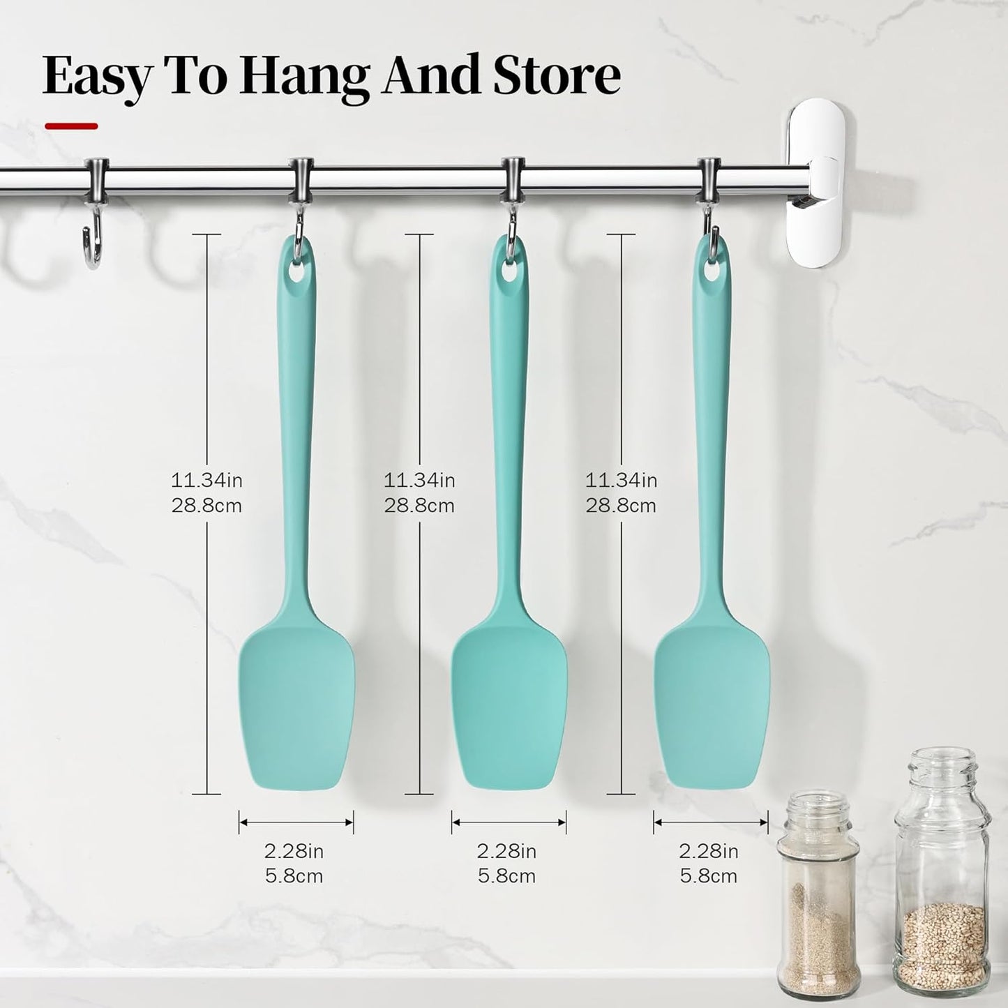 600ºF Heat Resistant Spatulas, High Heat Food Safe Semless Kitchen Silicone Scraper Set for Cooking Baking Mixing Scraping Stirring Nonstick Cookware Pan Bowl (4Pcs,Aqua Sky)